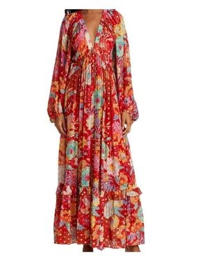 FARM RIO Hudson Floral Chiffon Maxi Dress NWOT